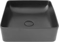 Stylish Vessel Sink 14.5 x 14.5 Inch Square Porcelain Over the Counter Black Bathroom Sink Enamel Glaze Finish Smooth and Stain Resistant Non Porous Surface, P-226N