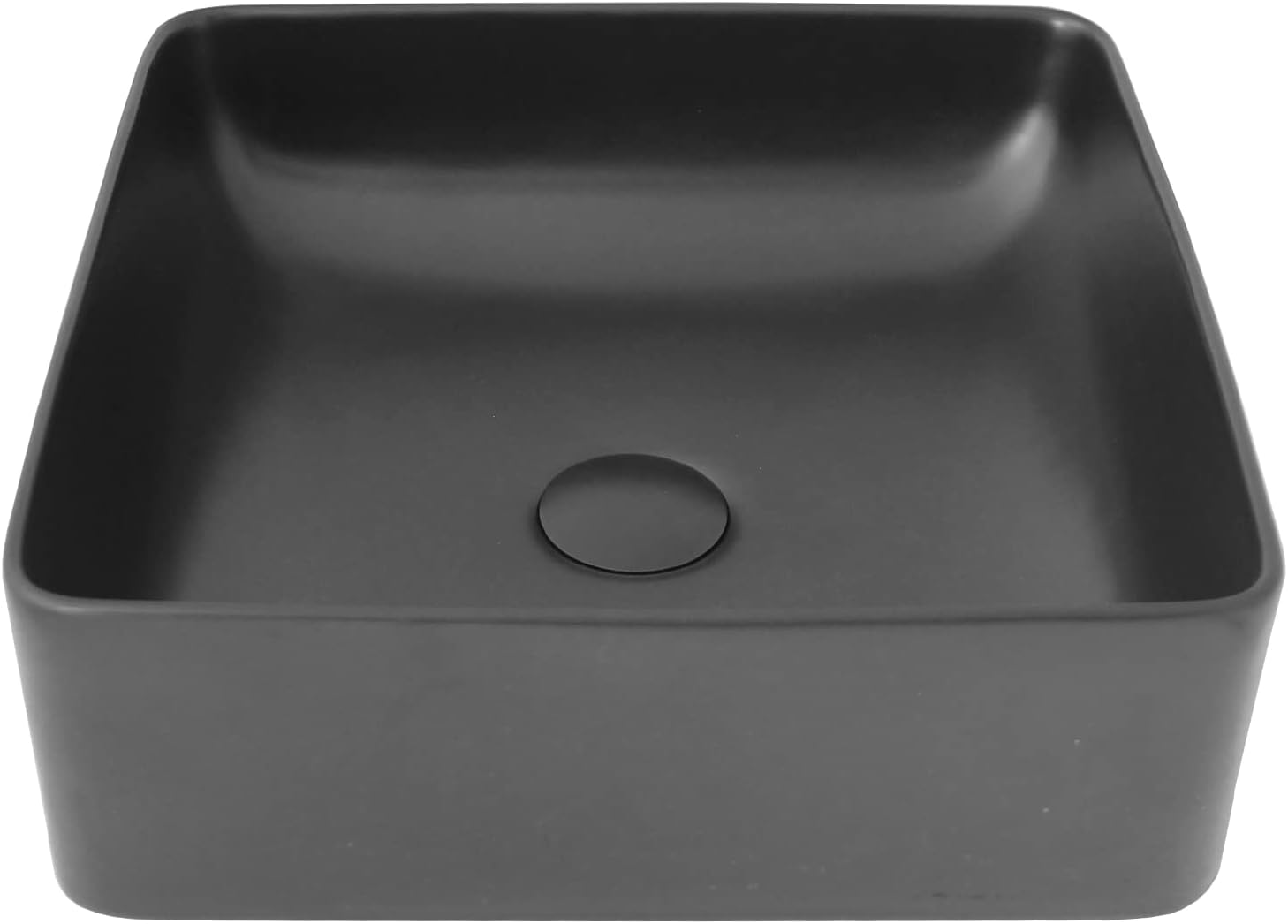 Stylish Vessel Sink 14.5 x 14.5 Inch Square Porcelain Over the Counter Black Bathroom Sink Enamel Glaze Finish Smooth and Stain Resistant Non Porous Surface, P-226N