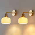 Adjustable Wall Mount Light White Ceramic Shade Brass Wall Sconce, Copper Wall Lighting Fixture Set of 2, Modern Wall Lamps Indoor Wall Wash Lights for Bedroom Bedside