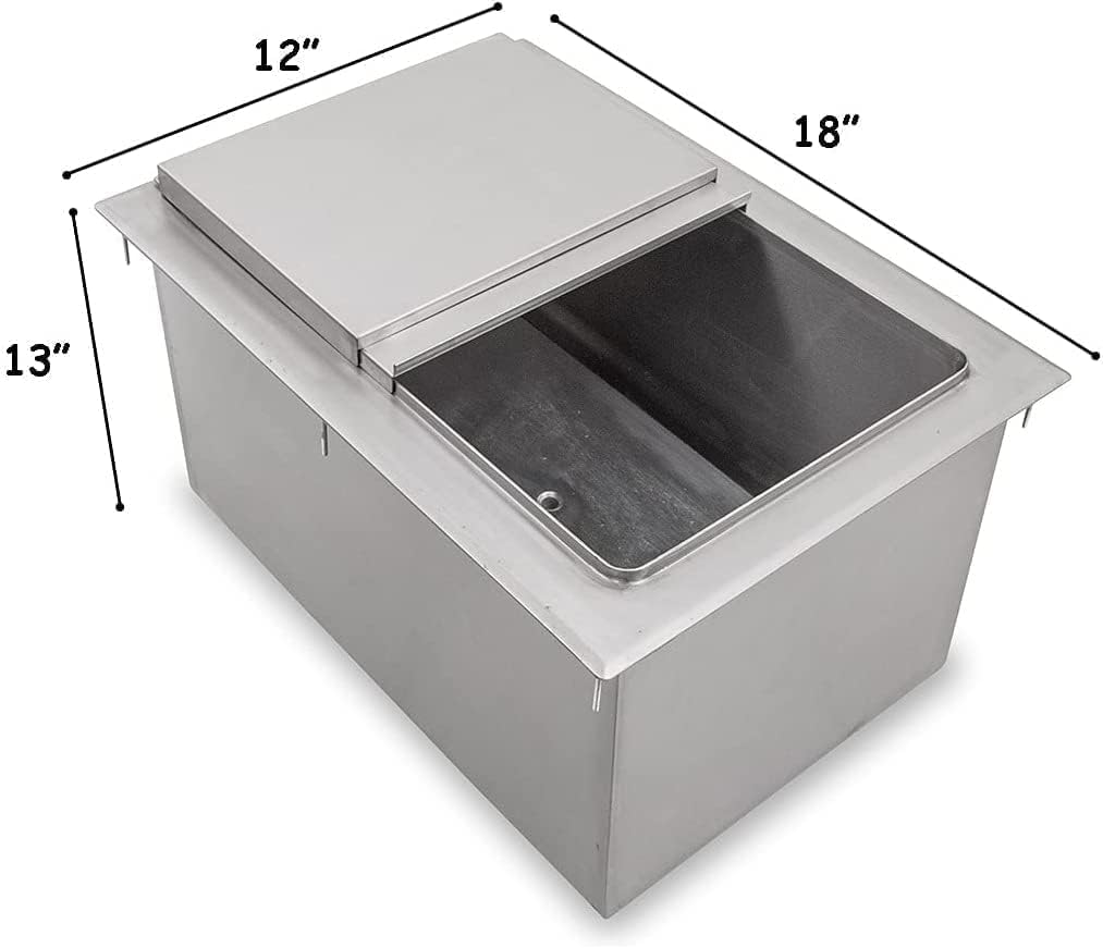 18' x 12' Stainless Steel Drop-In Ice Bin with Sliding Lid – 20-Gauge 304 Stainless Steel, NSF Certified, Built-In Bar Ice Chest (18' x 12')