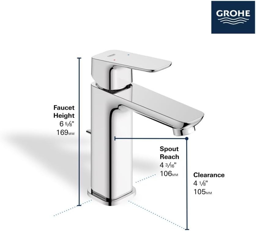 Grohe 101920EN00 Cubeo Single Hole Single Handle M-Size Bathroom Faucet, 1.2 GPM, Brushed Nickel