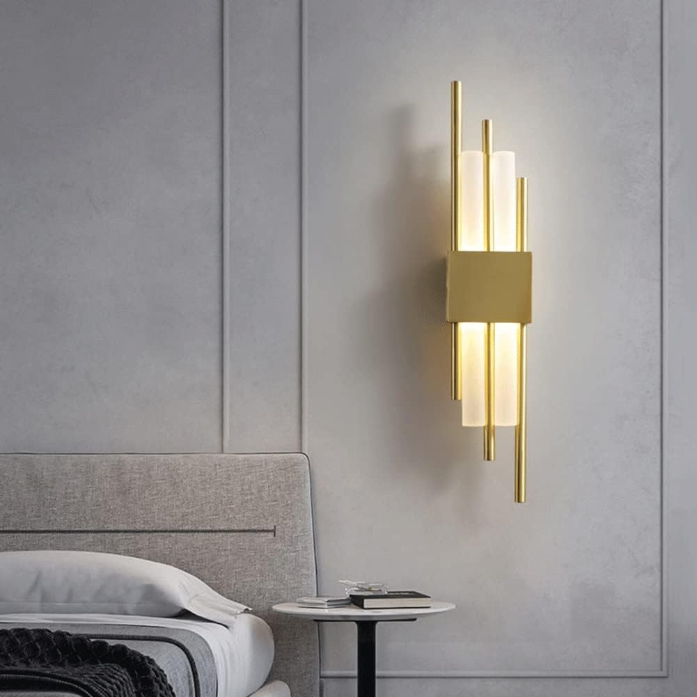 KISAD Wall Lighting Fixtures Nordic Wrought Iron Wall Sconce Modern Minimalist Art Wall Light Wall Mounted Lighting Fixture for Bedroom Bathroom Villa Balcony Decoration(White Light,M-Gold)