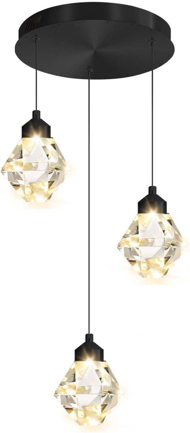 3-Lights Kitchen Island Pendant Lights Black Mini Chandeliers for Dining Room Crystal Pendant Lighting Ceiling Lights for Hallway Foyer Living Room
