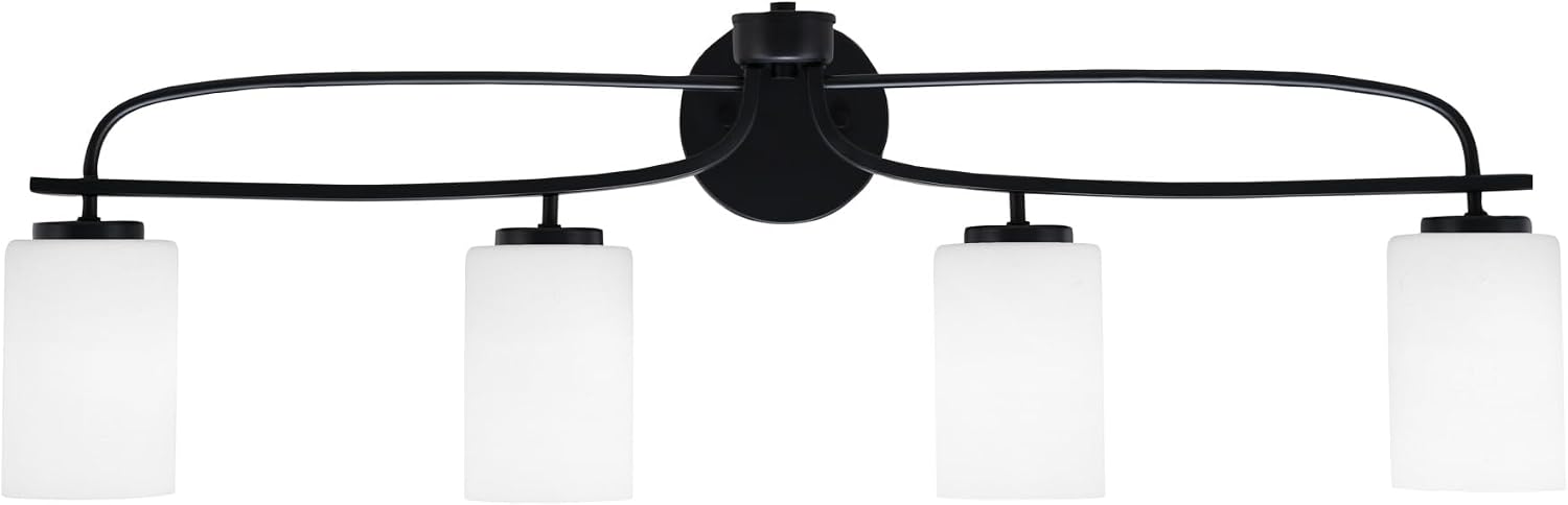 Toltec Lighting Cavella 4-Light Bath Bar – Modern Bathroom Vanity Light – Dimmable, LED-Compatible Wall Fixture – Matte Black Finish, 4' White Muslin Glass