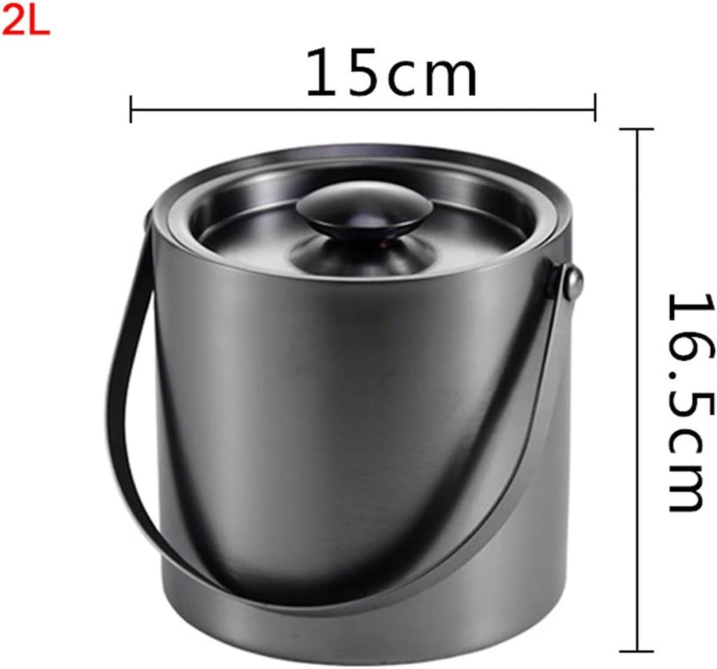 Ice Bucket Ice Bucket for Freezer Ice Bucket with Lid, Double Wall Insulated Stainless Steel Ice Bucket Wine Bucket for Cocktail Bar and Parties, Home Bar Accessories, Dark Grey, 2L Ice Cubes Ice Buck