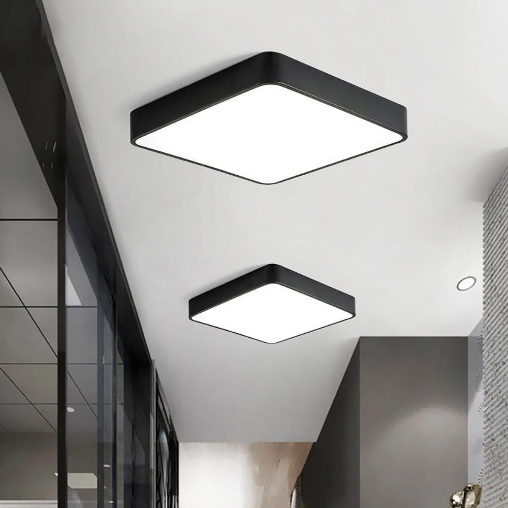 LED Ceiling Light Fixture,24 Inch Modern Square Recessed Ceiling Lights, Dimmable Light,64W Black Close to Ceiling Lighting Flush Mount Living Room Bedroom,3000K-6000K