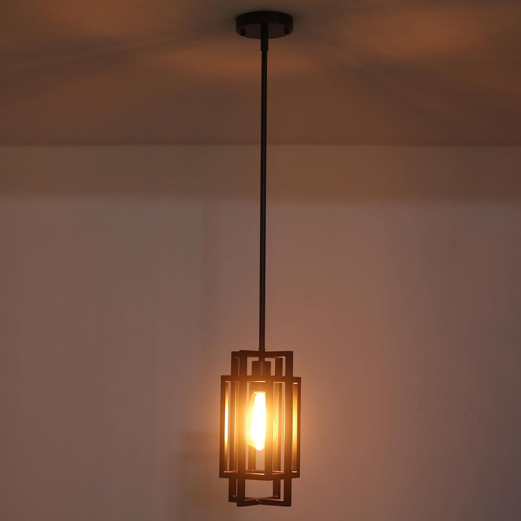 Farmhouse Pendant Light Fixtures 2 Pack 1 Light, Cage Black Finish Modern Pendant Lights with Max 59'' Adjustable, Small Square Pendant Ceiling Hanging Light for Kitchen Island Dining Room Entryway