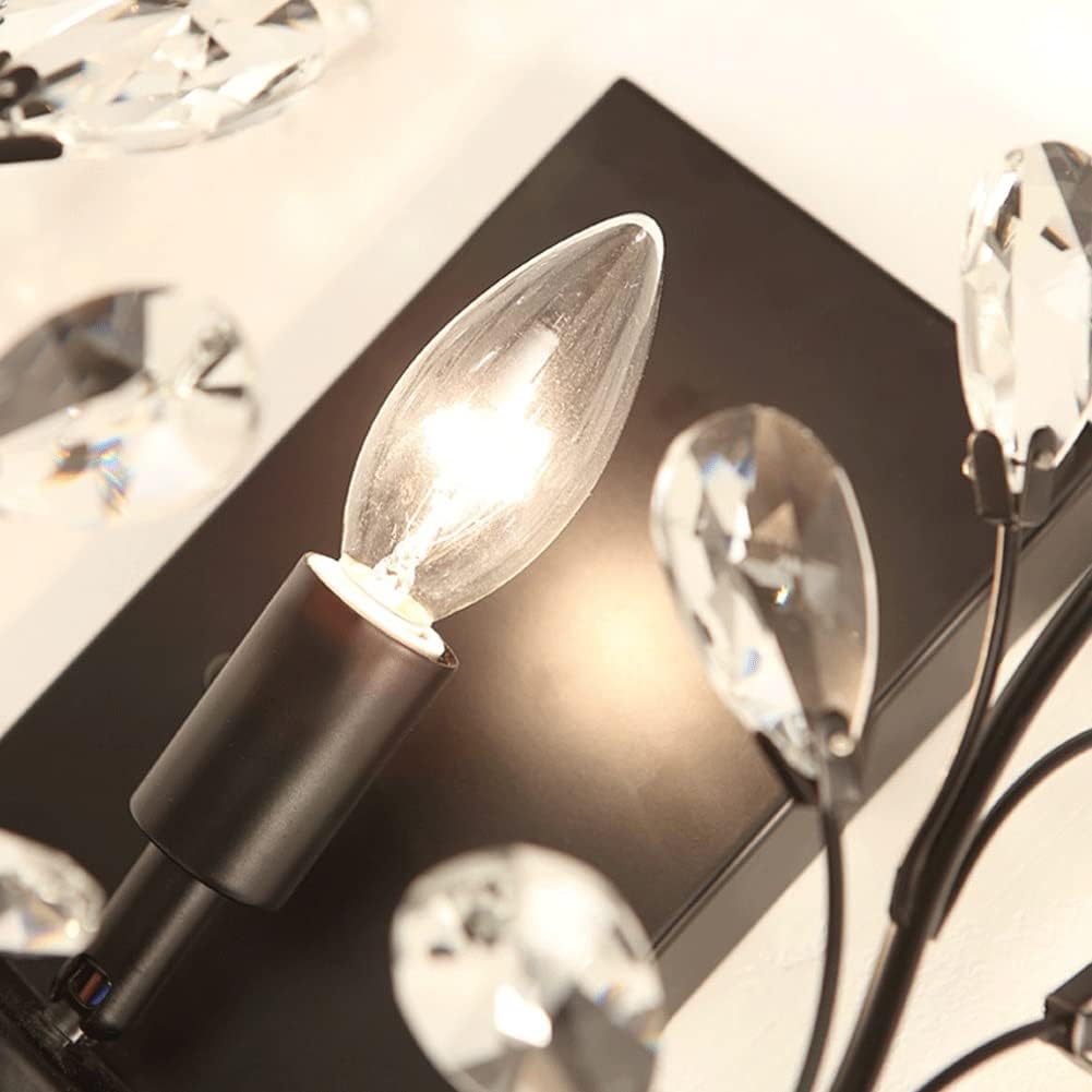 Wall Sconces LED Crystal Aisle Wall Lamp American Style Wrought Iron Candle Wall Sconce Wall Mounted Lighting Fixture for Bathroom Bedroom Living Room Aisle Decor Modern Wall Light Fixture(Black)