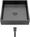 Logmey 15' Black Shallow Bathroom Vessel Sink 15x15 Square Handmade 16 Gauge Stainless Steel Above Counter 4 Inch Deep RV Bathroom Sink Sinks with Pop up Drain Set