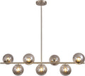 KCO Lighting MCM Brushed Nickel Linear Sputnik Chandeliers for Dining Room | 31.5' Rod for Sloped Ceiling, 7W 3000K E26 Bulb Included, Smoke Gray Glass Globe Pendant Light for Kitchen Island Living Room