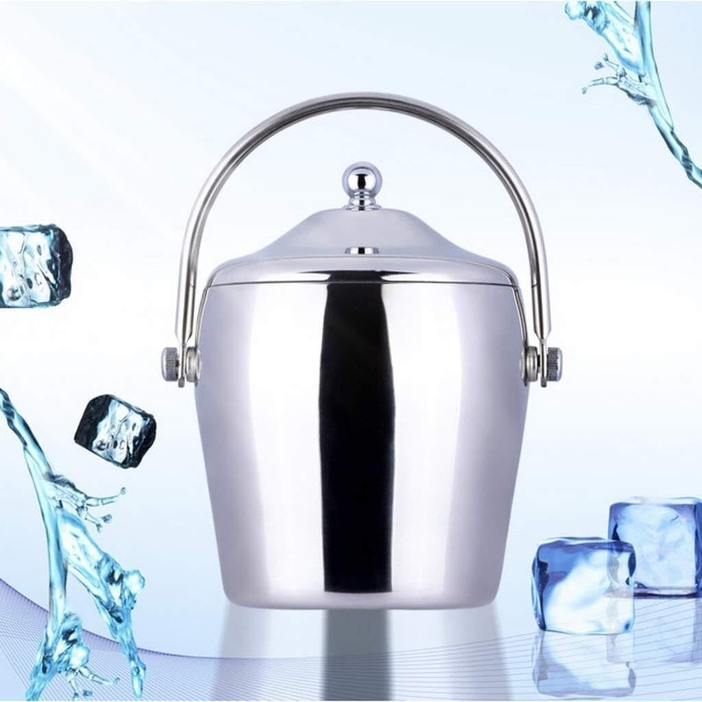 1L Stainless Steel Ice Bucket with Tongs & Lid, Insulated Chiller for Wine, Champagne, Cocktails, and Parties