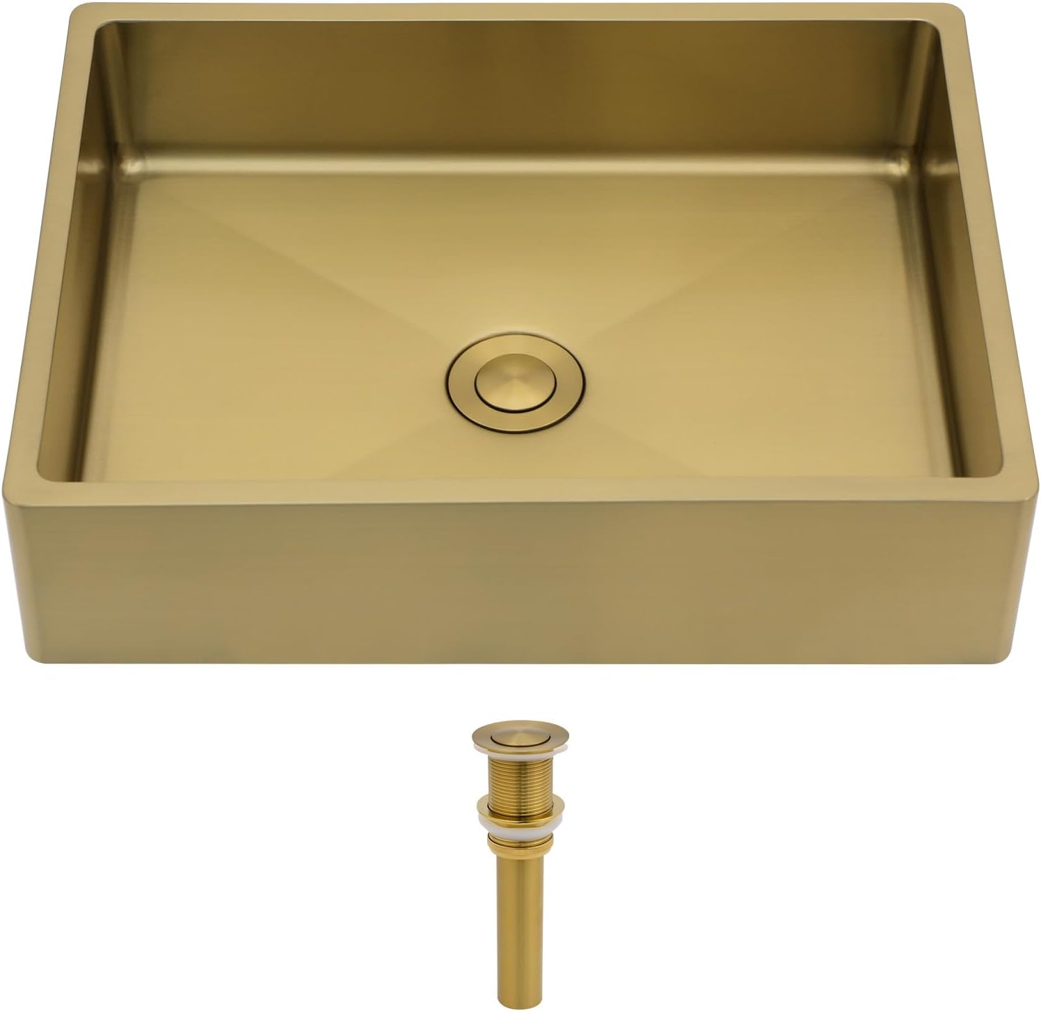 Logmey 16' Gold Shallow Bathroom Vessel Sink 16x12 Small Handmade 16 Gauge Stainless Steel Above Counter 4' Deep RV Bathroom Sink Rectangle Vessel Sinks with Pop up Drain Set