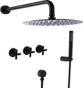 RBROHANT Black Shower Faucet Set Brass Shower System, 10 Inch High Pressure Round Rain Shower Head with Handheld Spray, Wall Mounted, Rough-in Valve Included, Matte Black, RCS81010MB
