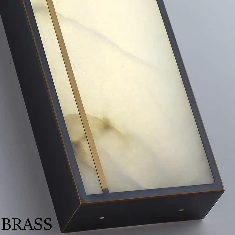 16.5' Alabaster Sconce Set of 2 Marble Stone Wall Sconce Lighting Black Brass Bathroom Light Fixture Square Alabaster Wall Sconce 3-Color Dimming Luxury Indoor Lighting for Living Room Bedroom