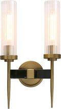 PERMO wall sconces 2 Lights Glod Wall Light Fixtures with 2.8' Cylindrical Clear Glass Shade Brass Double sconces for Living Room Bathroom Corridor Mirror Bedroom