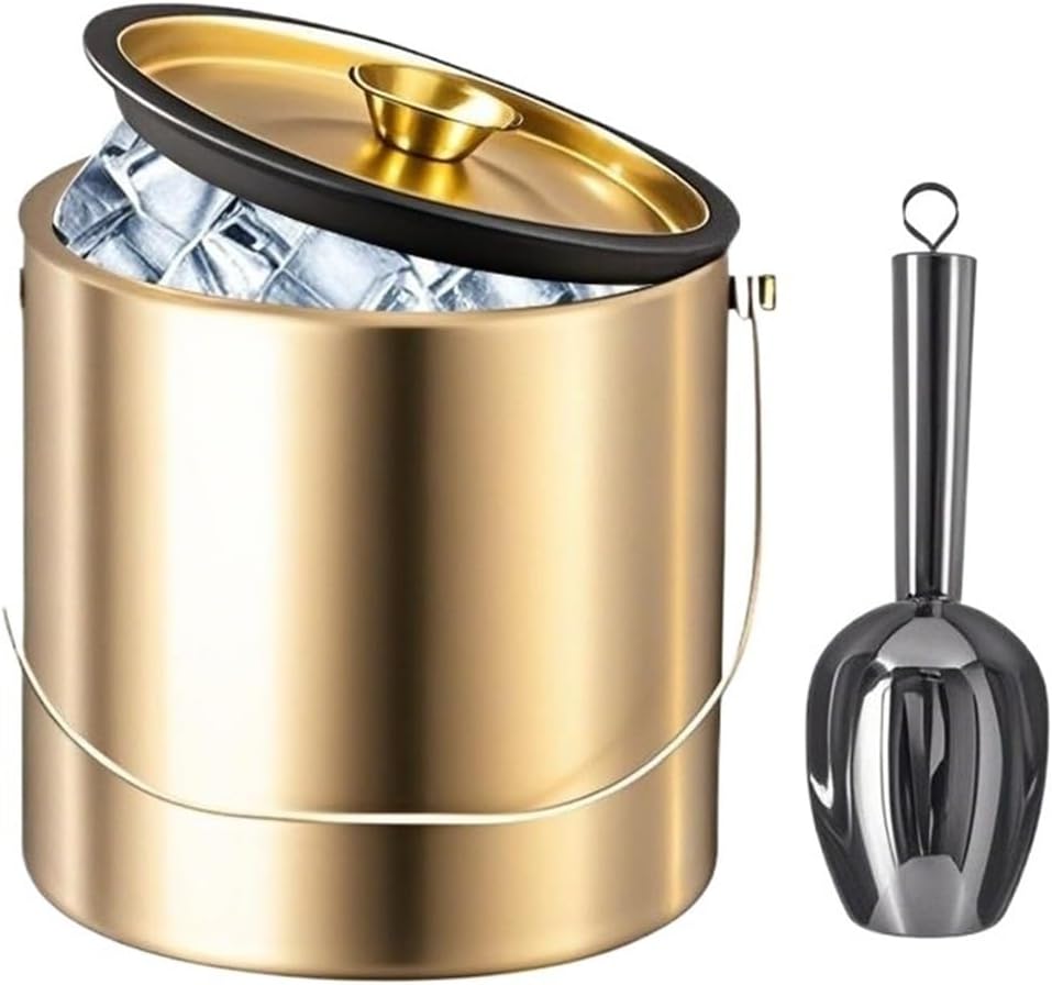 Double-Wall Insulated Stainless Steel Ice Bucket With Lid And Scoop Container For Champagne Bar Accessories(4L gold)