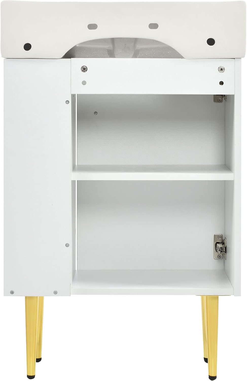 21.6-Inch Bathroom Vanity with Sink, Free Standing Vanity Cabinet with Storage Cabinet & Right Two-Tier Shelf, Wood Bath Organizer with Ceramic Sink for Bathroom, White