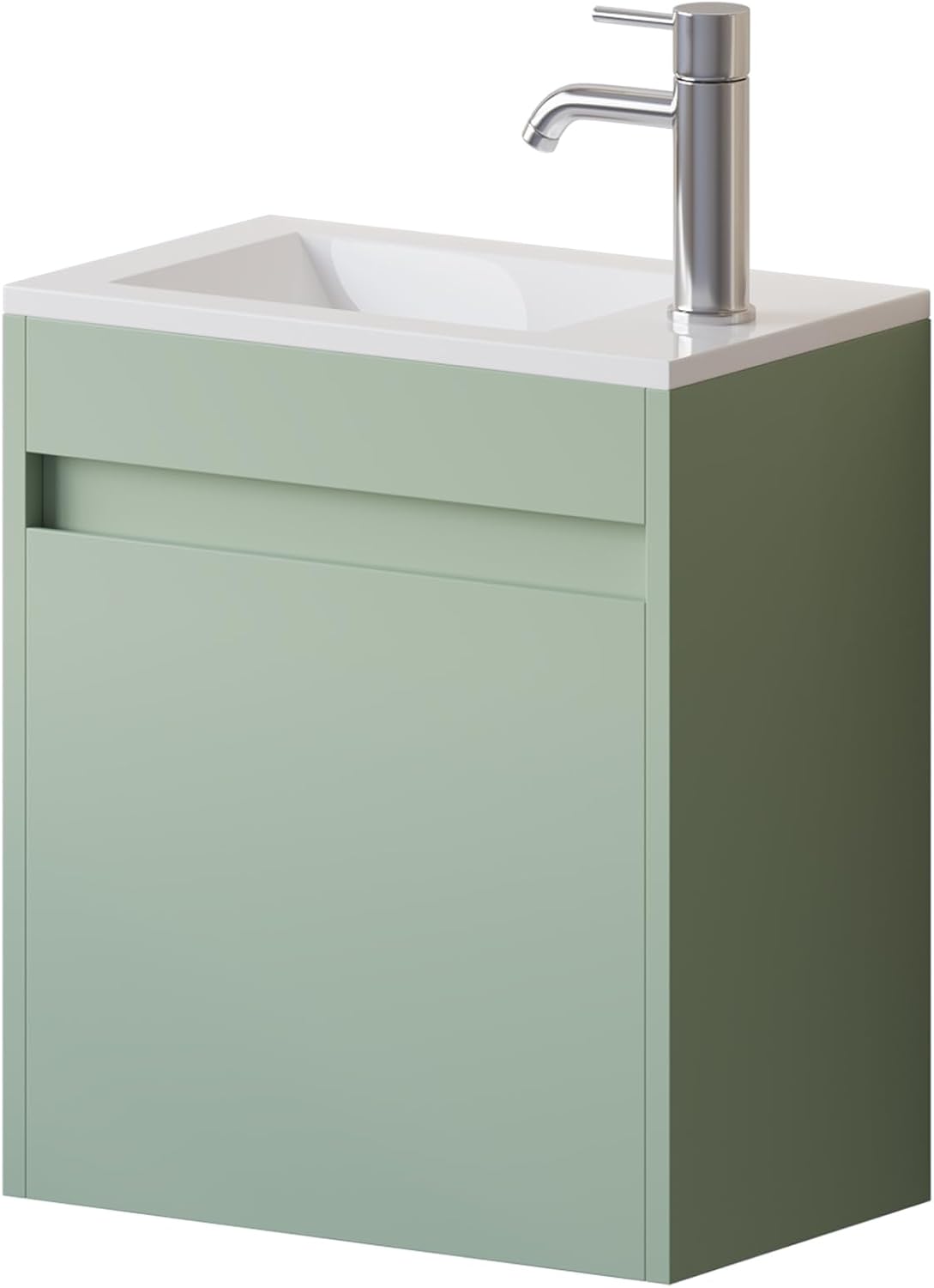 wonline 16' Small Floating Green Bathroom Vanity Sink Combo, Wall Mounted Narrow Single Cabinet with Resin Basin Sink Top, Water Saving Chrome Faucet & Pop-Up Drain