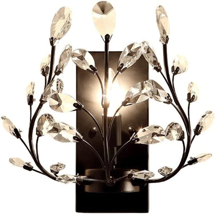 KISAD Wall Lighting Fixtures LED Crystal Aisle Wall Lamp American Style Wrought Iron Candle Wall Sconce Wall Mounted Lighting Fixture for Bathroom Bedroom Living Room Aisle Decor(Black)