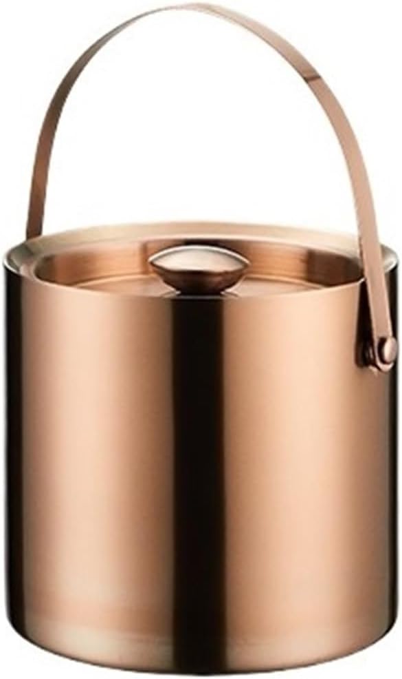Ice Bucket Home Bar Stainless Steel Double Layer Ice Bucket with Lid for Cocktail Bars, Freezers, and Wine