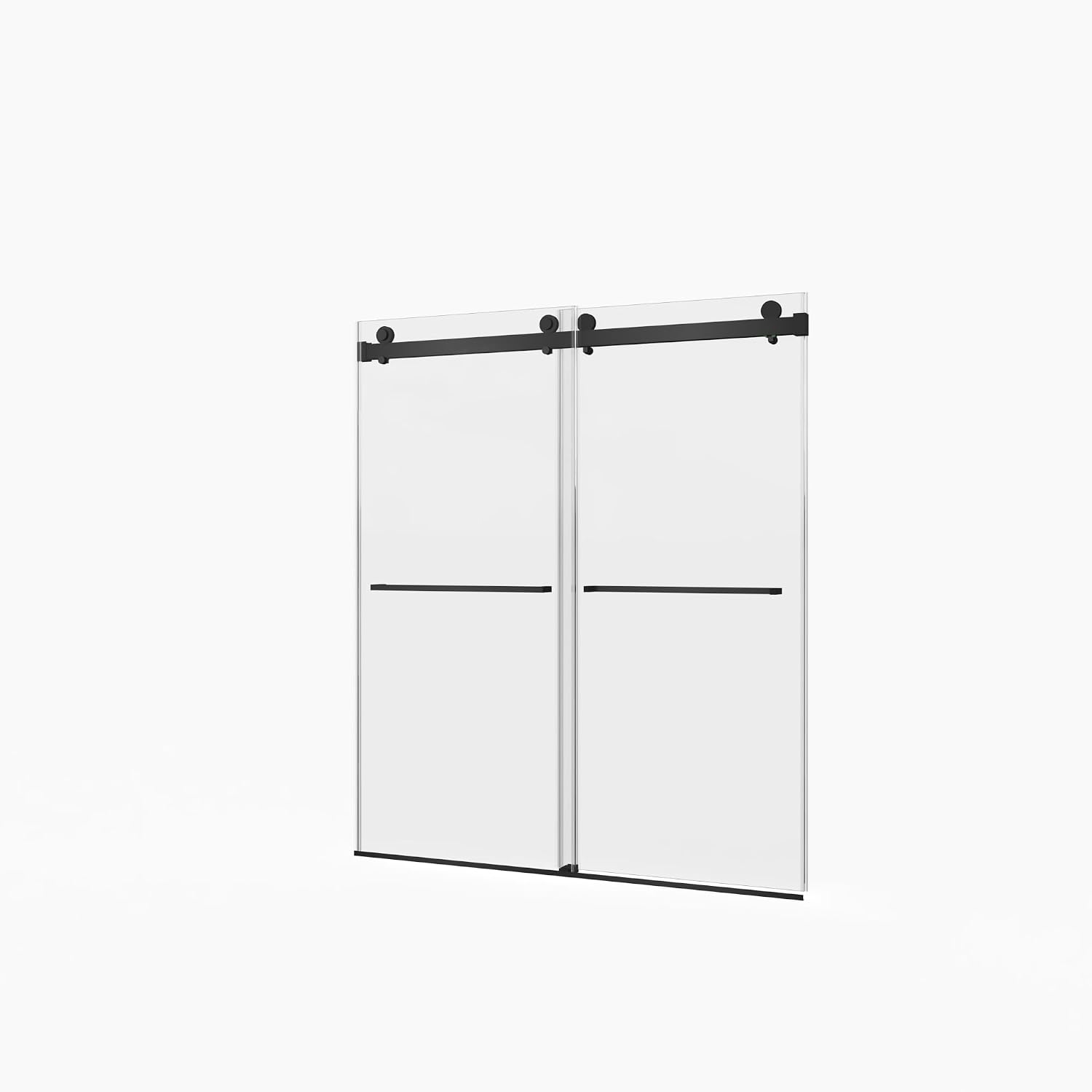 KEIKI 56-60' W x 70' H Frameless Double Sliding Shower Door, 5/16' (8mm) Thick SGCC Tempered Clear Glass, Double Side Easy Clean Coat, Matte Black Finished with Buffer