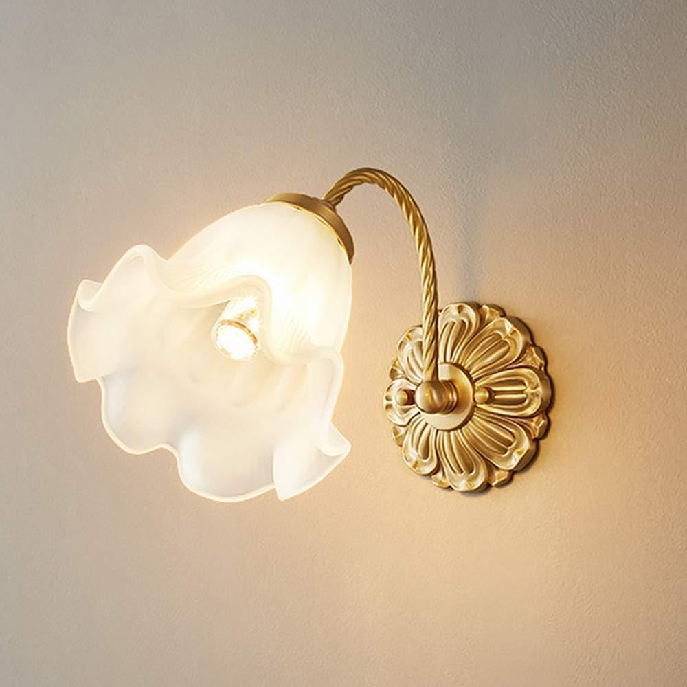 Vintage French Glass Wall Sconce - Gold Brass Wall Light Fixtures for Bedroom - Durable Simple Indoor Wall Lamp Mounted Fixture - Home Decoration,Q