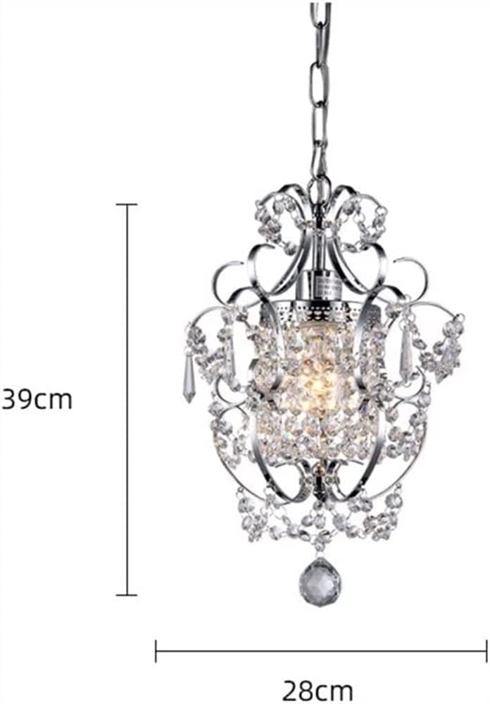 Modern Crystal Chandelier Rustic Vintage Wrought Iron K9 Raindrop Pendant Light Adjustable Chain Ceiling Hanging Lighting Fixture for Entry Hallway Cloakroom Restaurant Bathroom Foy T-256(Silver)