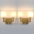 Yosoan Set of 2 Indoor Bedside Wall Sconce with On Off Switch, Modern Boho Interior Finish Brass 2-Light Vanity Vintage Industrial with Square White Fabric Shade for Reading Room Hallway(Antique)