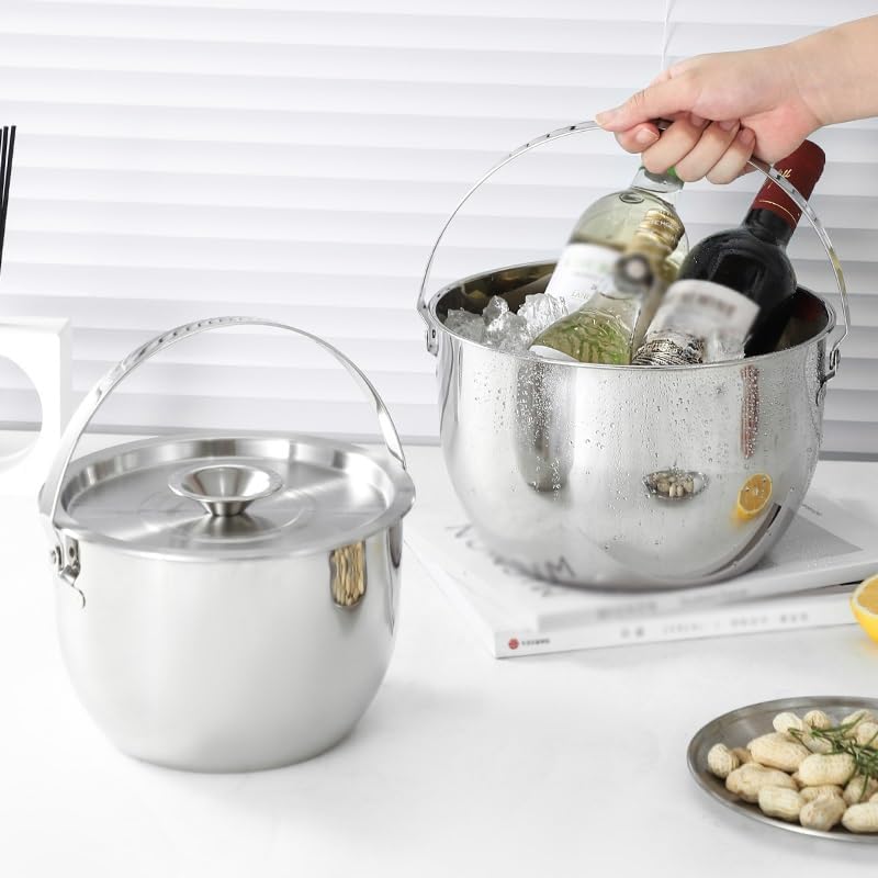 Ice Bucket Ice Bucket for Freezer Stainless Steel Ice Bucket Bar Champagne Bucket, Outdoor Beverage Beer Red Wine Cocktail Ice Bucket, Ice Storage Bucket Ice Buckets Party Cooler Drink Cooler(5L)