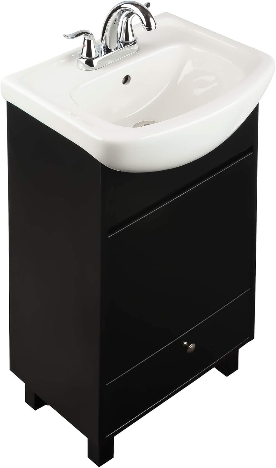 Fine Fixtures Petite 18 Inch Bathroom Vanity with Sink, Small Freestanding Bathroom Cabinet, Space-Saving Vanity Sink Combo Design, Dual Storage, Satin Black