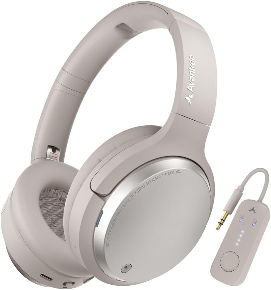 Avantalk Sky Eon - Bluetooth Headphones for Airplane Travel & Mobile Phone with Wireless Adapter, Active Noise-Canceling & Ambient Mode, Spacious & Comfortable Earpads, 45hr Playtime