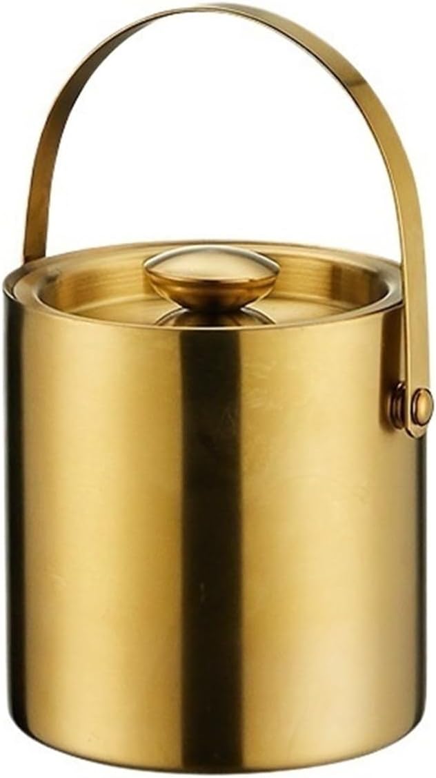 Ice Bucket Gold Stainless Steel Double Layer Ice Bucket with Lid for Cocktail Bars, Freezers, and Wine