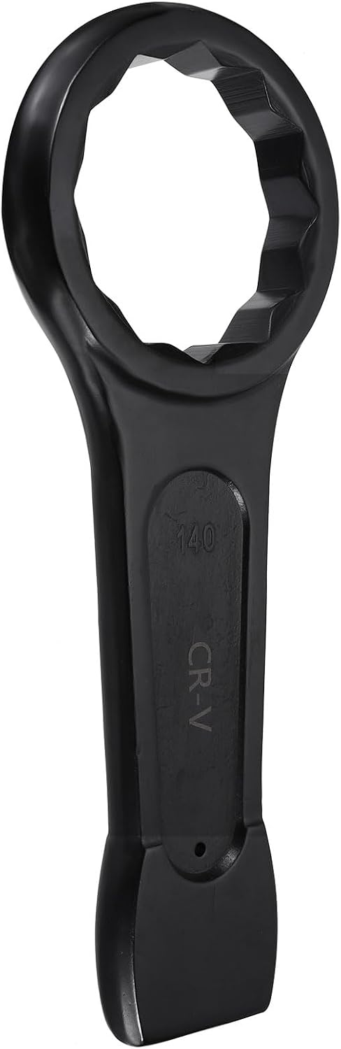 HARFINGTON Box End Striking Ring Wrench 140mm Metric CR-V Steel 12-Point Flat Strike Wrench Baking Paint Single Head Spanner Hand Tool for Mechanical Automotive Repair