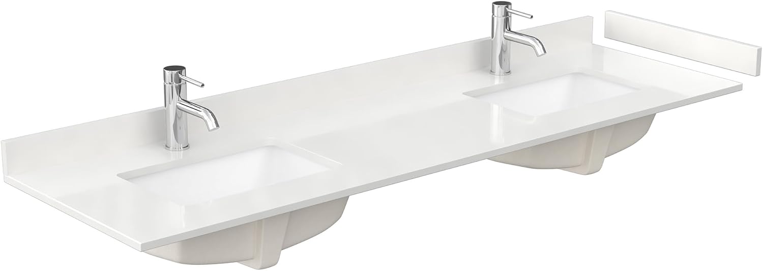 Wyndham Collection Beckett 72 Inch Double Bathroom Vanity with Toe Kick in White, White Quartz Countertop, Undermount Square Sinks (1-Hole), Matte Black Trim