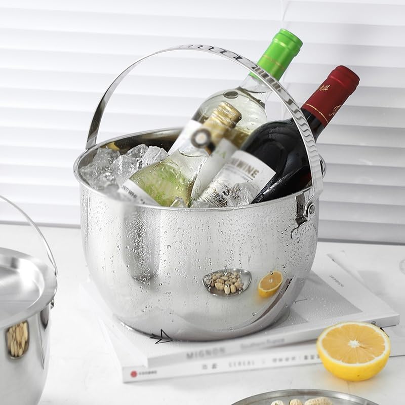 Ice Bucket Ice Bucket for Freezer Stainless Steel Ice Bucket Bar Champagne Bucket, Outdoor Beverage Beer Red Wine Cocktail Ice Bucket, Ice Storage Bucket Ice Buckets Party Cooler Drink Cooler(5L)