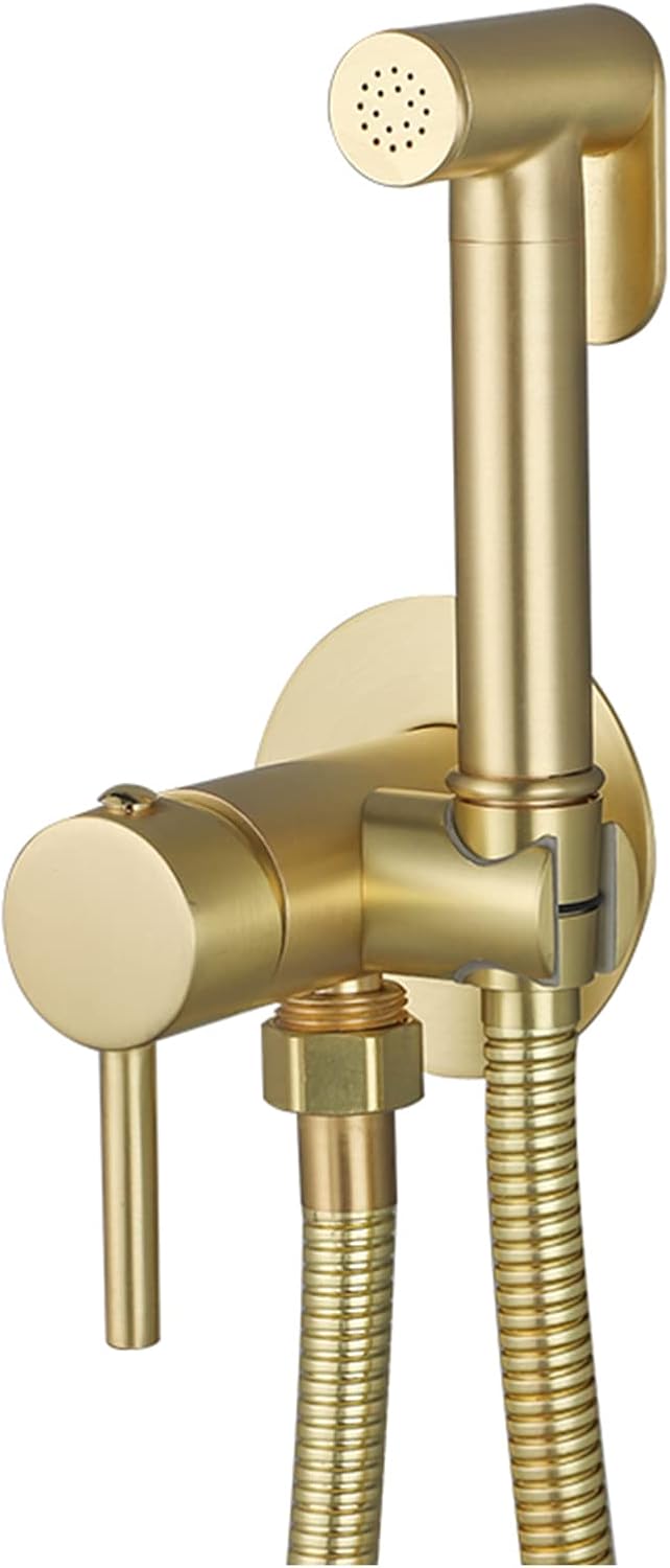 Handheld Bidet Sprayer for Toilet, Brass Bathroom Concealed Bidet Sprayer, Bidet Sprayer Set, Portable Bidet for Toilet, Wall-Mounted Mixer Hot and Cold Water for Bathroo-Gold