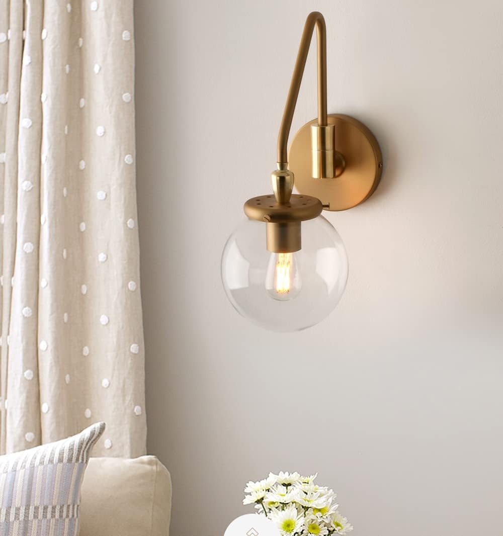 Pathson Industrial Swing Arm Wall Sconce Lighting, Adjustable Globe Wall Vanity Light for Bathroom, Hardwired Wall Lamp Fixture for Bedside Living Room Study Room (Antique)