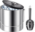 Double-Wall Insulated Stainless Steel Ice Bucket With Lid And Scoop Container For Champagne Bar Accessories(3L silver)