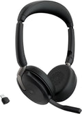 Jabra Evolve2 65 Flex Wireless Stereo Headset - Bluetooth, Noise-Cancelling ClearVoice Technology & Hybrid ANC - Certified for Microsoft Teams - Black (Renewed)