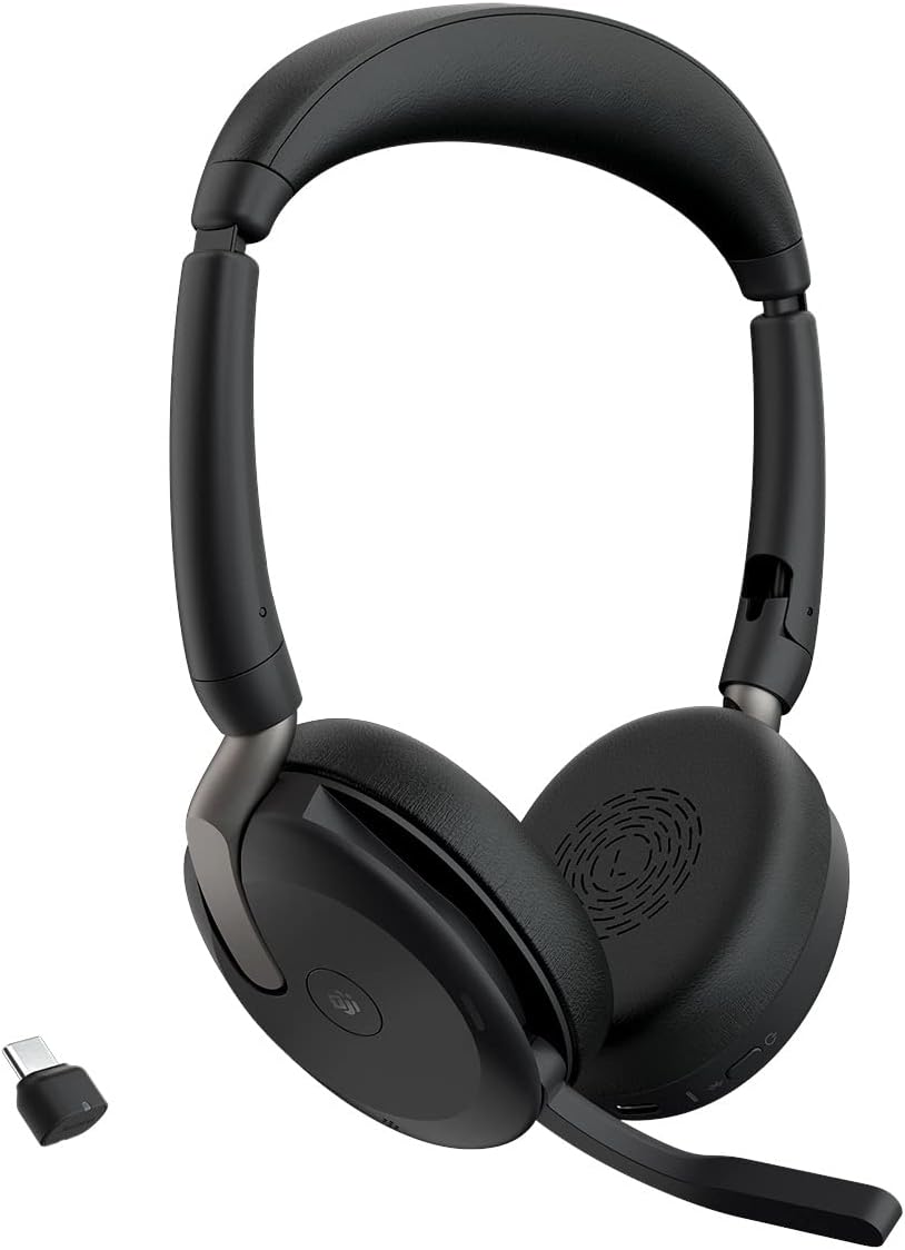 Jabra Evolve2 65 Flex Wireless Stereo Headset - Bluetooth, Noise-Cancelling ClearVoice Technology & Hybrid ANC - Certified for Microsoft Teams - Black (Renewed)