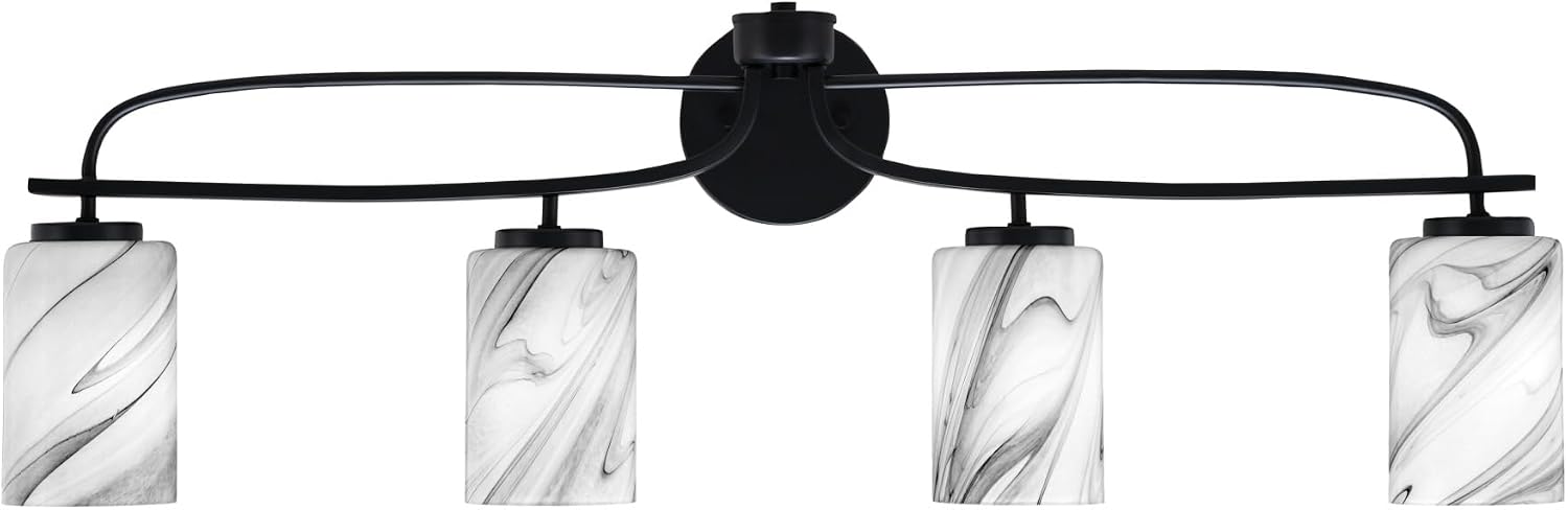 Toltec Lighting Cavella 4-Light Bath Bar – Modern Bathroom Vanity Light – Dimmable, LED-Compatible Wall Fixture – Matte Black Finish, 4' Onyx Swirl Glass