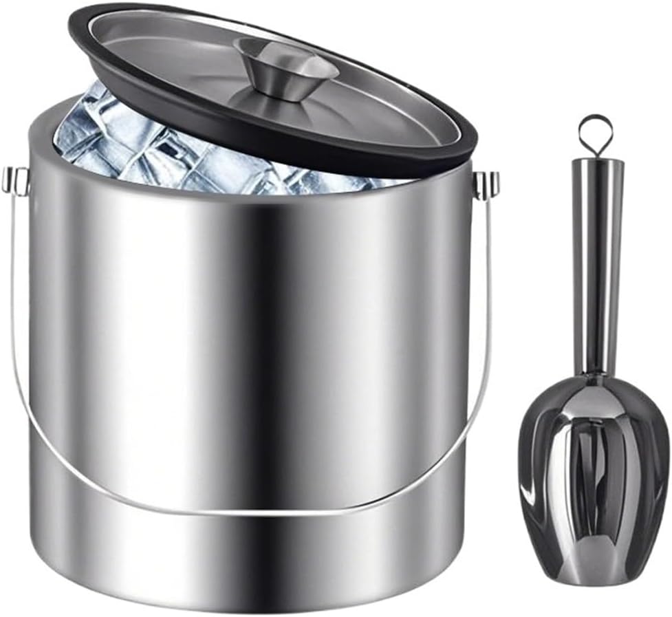 Double-Wall Insulated Stainless Steel Ice Bucket With Lid And Scoop Container For Champagne Bar Accessories(4L silver)