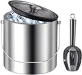 Double-Wall Insulated Stainless Steel Ice Bucket With Lid And Scoop Container For Champagne Bar Accessories(4L silver)