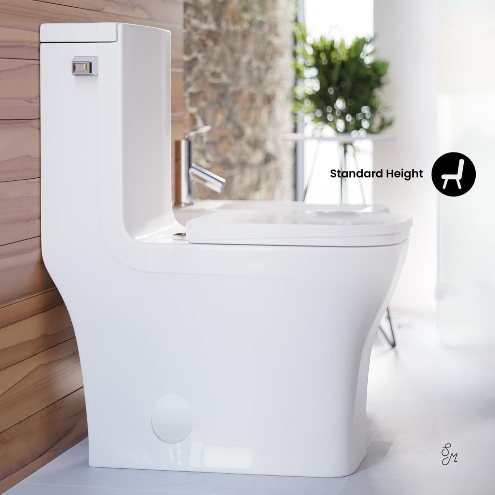 Swiss Madison Concorde One-Piece 14' Rough-in 1.28 GPF Left-Hand Flush Square Toilet in Glossy White