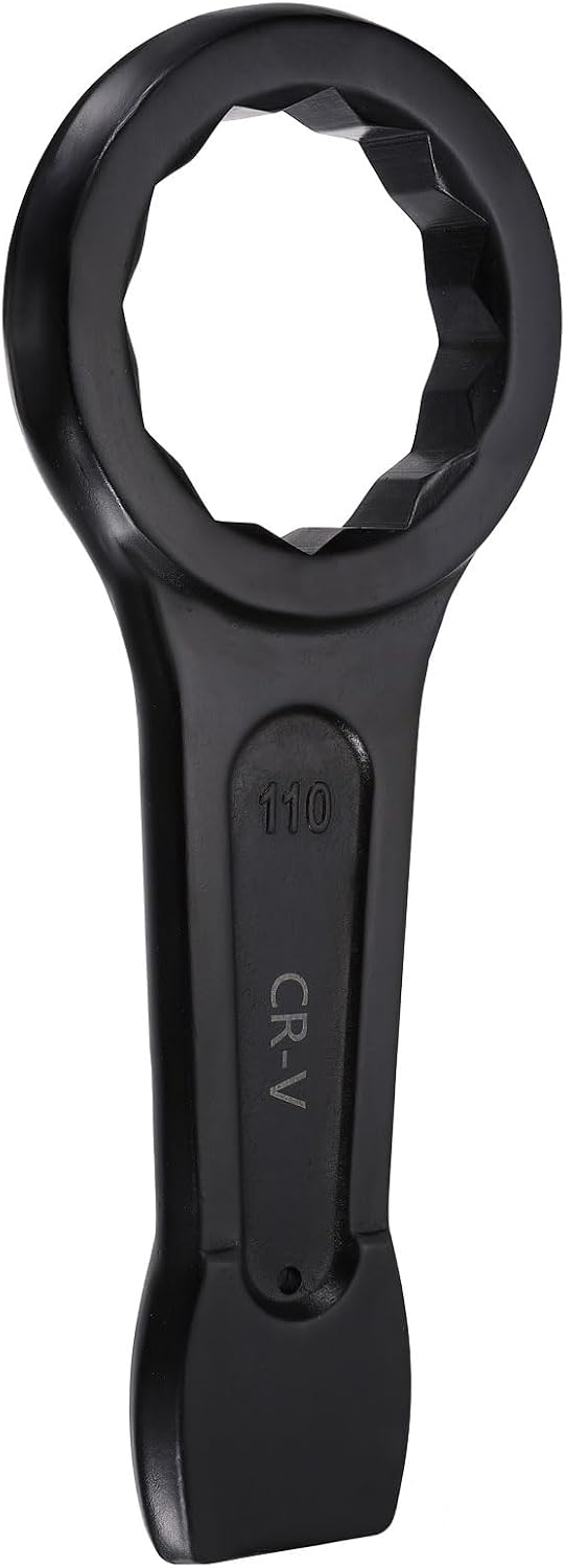 HARFINGTON Box End Striking Ring Wrench 110mm Metric CR-V Steel 12-Point Flat Strike Wrench Baking Paint Single Head Spanner Hand Tool for Mechanical Automotive Repair