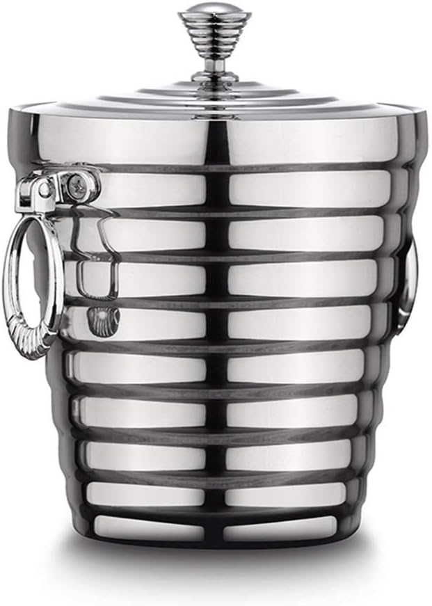 ice bucket, Ice Bucket Thick Double Stainless Steel Ice Bucket Ice Bucket Wine Red Beer Ice Bar Hotel Insulation Ice (Size : 14 * 8.21 * 15cm)