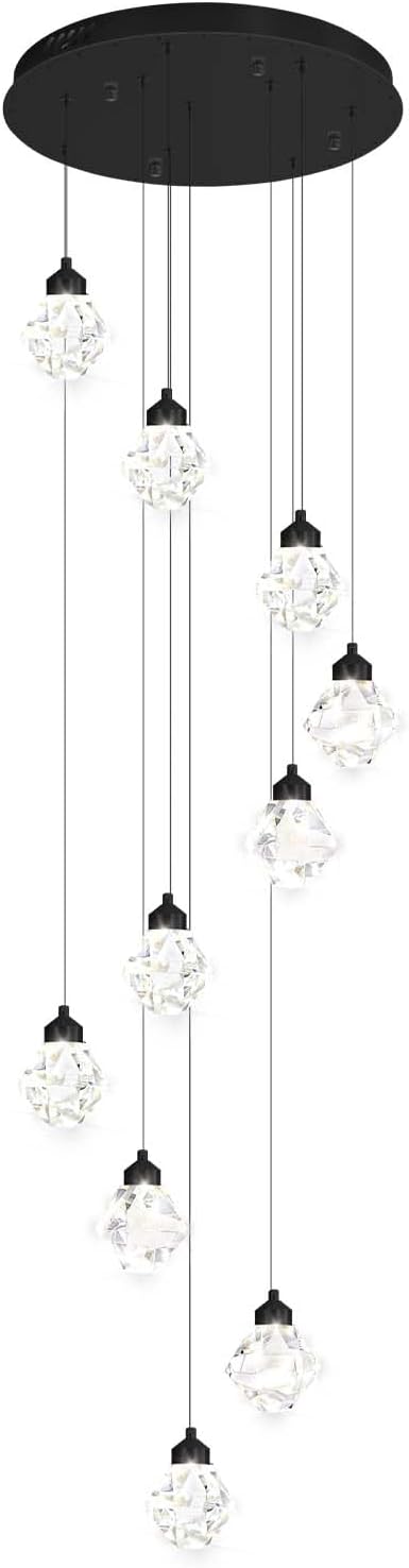 H138in Foyer Chandelier Staircase Chandeliers for High Ceiling Black Pendant Light Fixture 14-Lights Crystal Chandelier Lighting Fixture for Living Room Staircase Villa