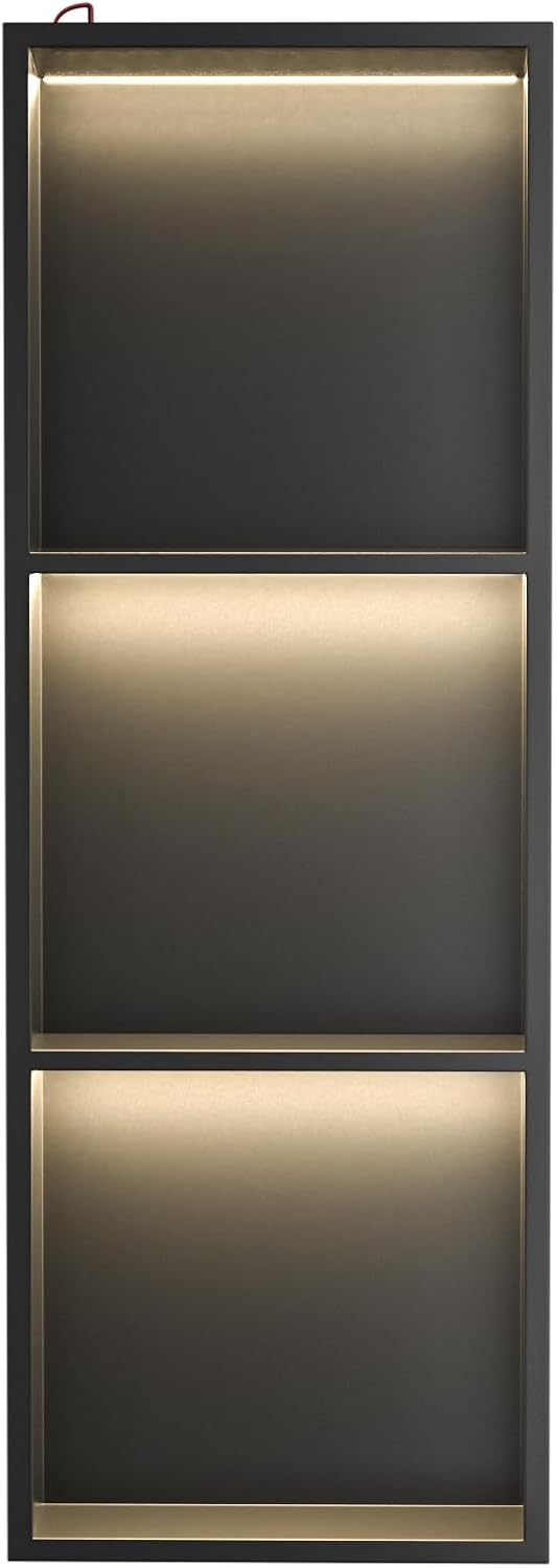 Stainless Steel Led Shower Niche Black 36' X 12' No Tile Needed | Recessed niche matte black w/ 3-tier shelf,Led driver UL listed,vertical niche,non-dimmable,3000K warm light IP66 waterproof