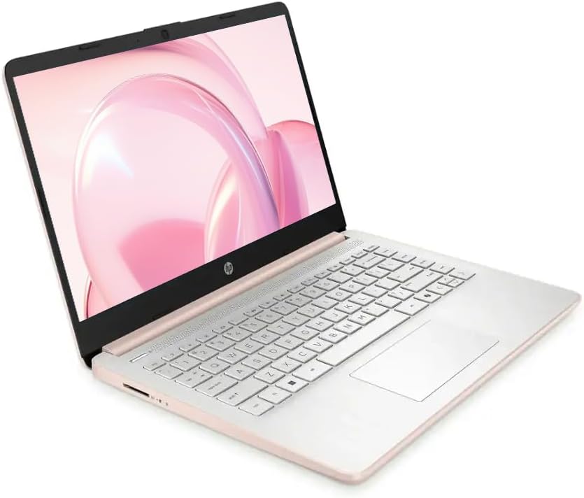 HP 14' HD Business & Student Laptop Computer, 32GB RAM 640GB Storage (128GB UFS + 512GB SD Card), Windows 11 S with 1-Year Microsoft Office 365, Intel N150, SageNova Earphones, Pale Rose Gold