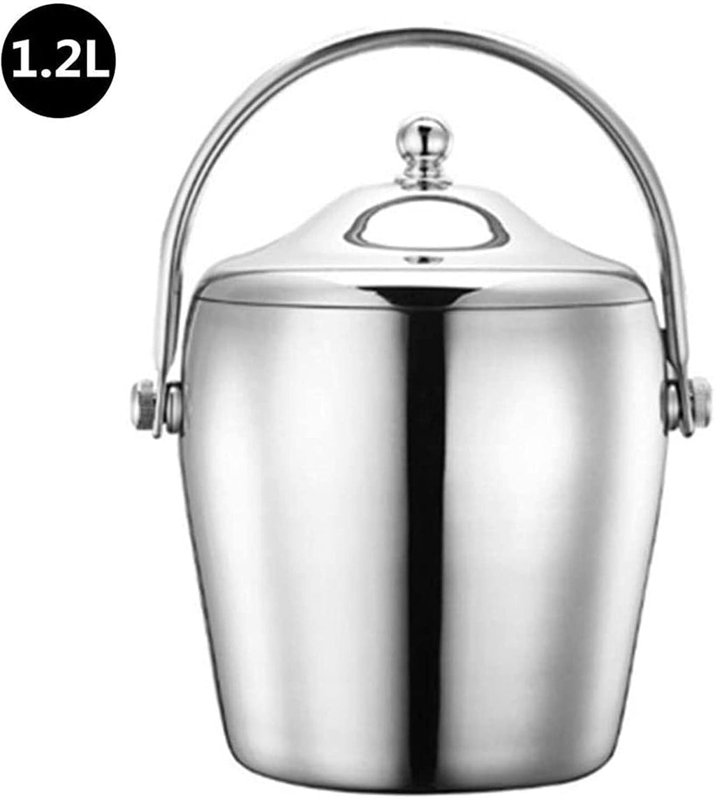 1.2/2L Stainless Steel Ice Bucket Portable 6-Hour Double-Layer Insulated Freezer with Lid for Parties Barbecues Buffets (Size : 2L) (Size : 2L) (1.2L)